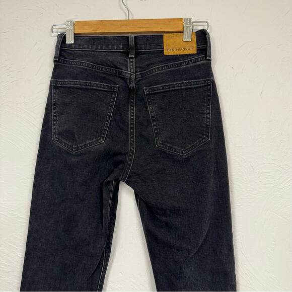 Denim Forum Black The Yoko High Rise Slim Fit Jeans 24 Raw Hem Button Fly Casual - Picture 10 of 14